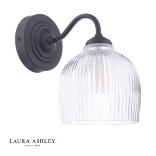Laura Ashley Charissa Bathroom Wall Light Matt Black and Ribbed Glass IP44