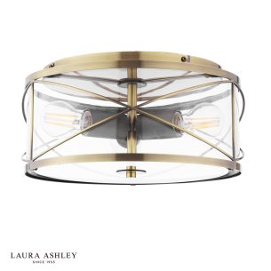 Laura Ashley Beckworth 3 Light Flush Antique Brass and Glass