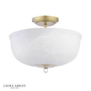 Laura Ashley Cossington 2 Light Semi-Flush Matt Antique Brass and White Marble Effect Glass