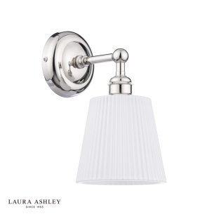Laura Ashley Callaghan Bathroom Wall Light Polished Nickel and White Ribbed Glass IP44