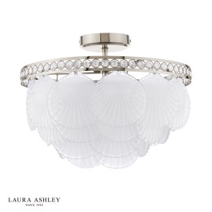Laura Ashley Caverton 4 Light Semi-Flush Polished Nickel and White Glass