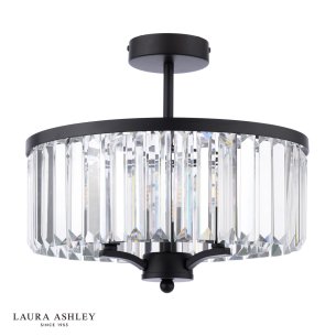 Laura Ashley Elkwood 3 Light Semi-Flush Crystal and Black