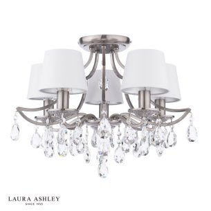 Laura Ashley Enstone 5 Light Semi-Flush Polished Nickel and Crystal With Shade