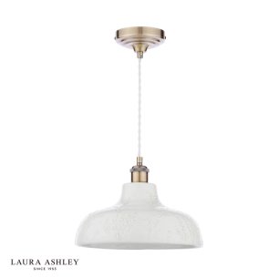 Laura Ashley Pussywillow Pendant Antique Brass and White Ceramic