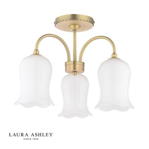 Laura Ashley Lidsell 3 Light Semi-Flush Matt Antique Brass and Opal Glass