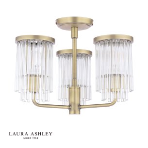 Laura Ashley Hilcote 3 Light Semi-Flush Matt Antique Brass and Glass
