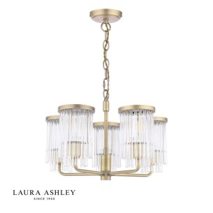 Laura Ashley Hilcote 5 Light Armed Pendant Matt Antique Brass and Glass