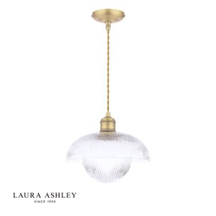 Laura Ashley Billham Pendant Matt Antique Brass and Ribbed Glass