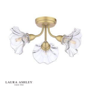 Laura Ashley Kerswell 3 Light Semi-Flush Matt Antique Brass and Glass