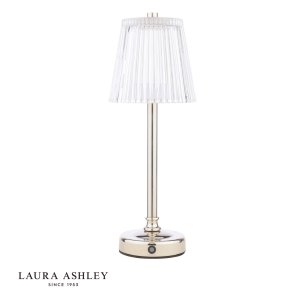 Laura Ashley Callaghan Rechargeable Table Lamp Polished Nickel and Ribbed Glass LED