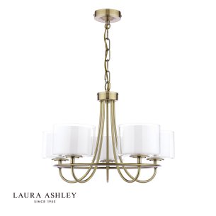 Laura Ashley Southwell 5 Light Armed Pendant Antique Brass and Opal Glass