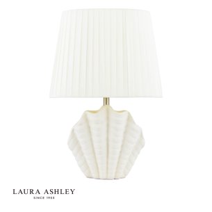 Laura Ashley Shell Table Lamp White Ceramic and Satin Chrome With Shade