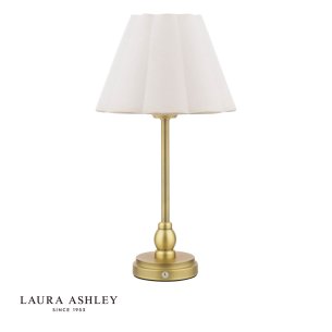 Laura Ashley Erin Rechargeable Table Lamp Matt Antique Brass With Shade LED