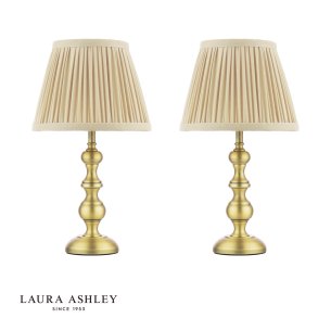 Laura Ashley Ezra Twin Pack Table Lamp Matt Antique Brass With Shade