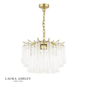 Laura Ashley Penlee 4 Light Pendant Matt Antique Brass and Ribbed Glass
