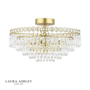 Laura Ashley Enid 5 Light Semi-Flush Faceted Glass and Matt Antique Brass