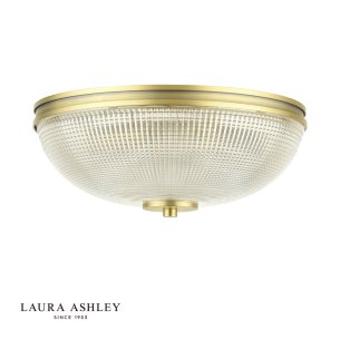Laura Ashley Langdon 2 Light Bathroom Ceiling Light Matt Antique Brass and Textured Glass IP44
