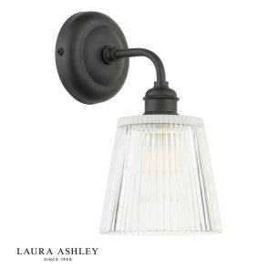 Laura Ashley Callaghan Outdoor Wall Light Matt Black and Ribbed Glass IP44