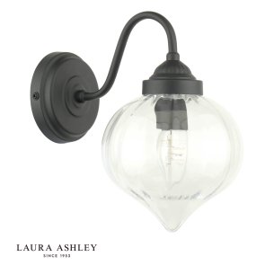 Laura Ashley Whitham Outdoor Wall Light Matt Black and Ribbed Glass IP44