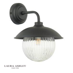 Laura Ashley Hatton Outdoor Wall Light Matt Black and Ribbed Glass IP44