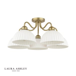 Laura Ashley Durford 5 Light Semi-Flush Matt Antique Brass and White Ceramic