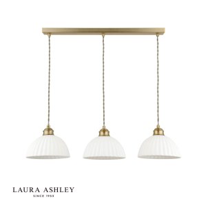 Laura Ashley Durford 3 Light Bar Pendant Matt Antique Brass and White Ceramic
