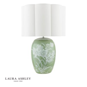 Laura Ashley Pashley Table Lamp Green Ceramic and Polished Chrome With Shade
