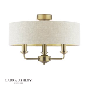 Laura Ashley Sorrento 3 Light Semi-Flush Matt Antique Brass With Natural Shade