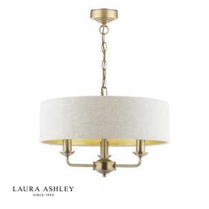 Laura Ashley Sorrento 3 Light Shadelier Matt Antique Brass With Natural Shade