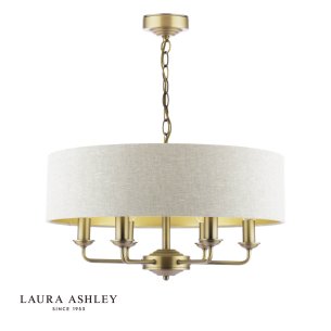 Laura Ashley Sorrento 6 Light Shadelier Matt Antique Brass With Natural Shade
