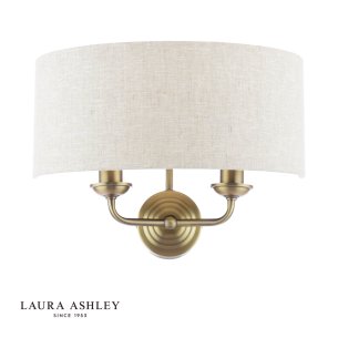 Laura Ashley Sorrento 2 Light Wall Light Matt Antique Brass With Natural Shade