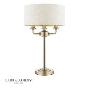 Laura Ashley Sorrento 3 Light Table Lamp Matt Antique Brass With Natural Shade