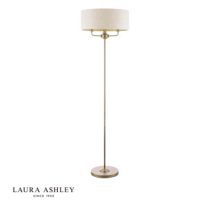 Laura Ashley Sorrento 3 Light Floor Lamp Matt Antique Brass With Natural Shade