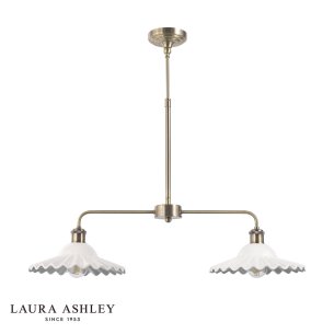 Laura Ashley Beca 2 Light Bar Pendant White Ceramic and Antique Brass