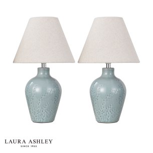 Laura Ashley Pussywillow Twin Pack Table Lamp Blue Ceramic and Polished Chrome With Shade