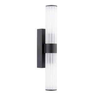 Lars 2 Light Bathroom Wall Light Matt Black and White Frosted Acrylic IP44