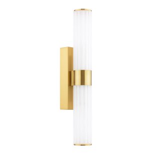 Lars 2 Light Bathroom Wall Light Brushed Gold and White Frosted Acrylic IP44