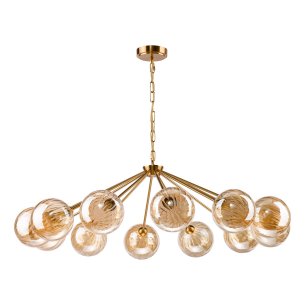Liora 12 Light Pendant Antique Gold and Amber Ribbed Glass