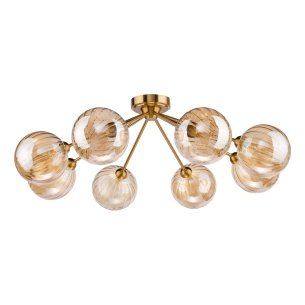 Liora 8 Light Semi-Flush Antique Gold and Amber Ribbed Glass