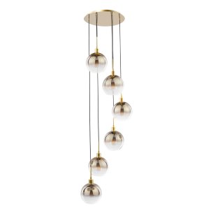 Lycia 6 Light Cluster Pendant Satin Gold and Gold Ombre Glass