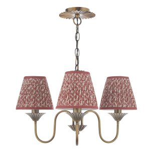 Lydian 3 Light Pendant Antique Bronze With Red Leaf Print Shades