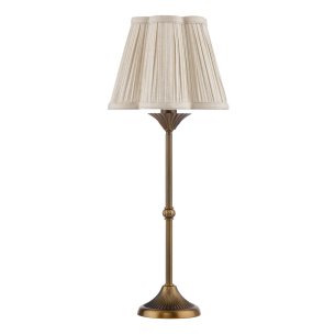 Lydian Table Lamp Antique Bronze With Linen Scalloped Pleated Shade