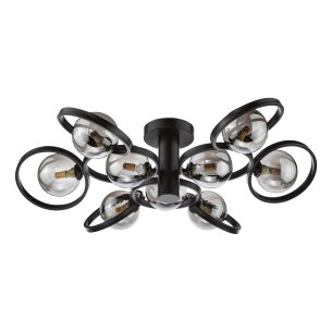 Lynette 9 Light Semi-Flush Satin Black With Smoked Glass