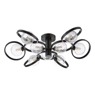 Lynette 9 Light Semi-Flush Satin Black With Twisted Glass