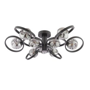 Lynette 9 Light Semi-Flush Satin Black With Closed Organic Smoked Glass