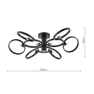 Lynette 9 Light Semi-Flush Satin Black Fitting Only