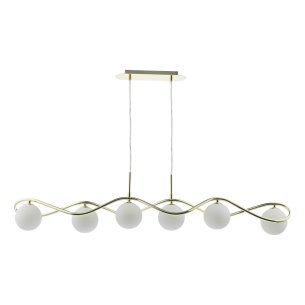 Lysandra 6 Light Bar Pendant Polished Gold and Opal Glass