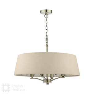 Marble Hill 4 Light Shadelier Antique Brass and Taupe With Shade