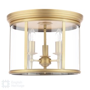 Marble Hill 3 Light Flush Aged Brass and Glass