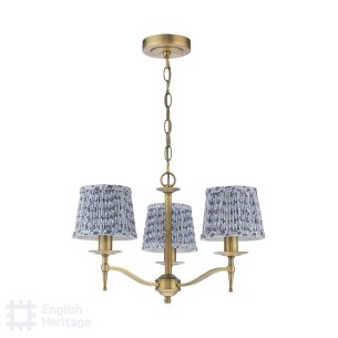 Marble Hill 3 Light Armed Pendant Aged Brass and Blue With Shade